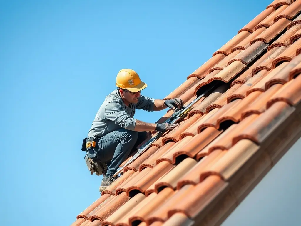 A roofer carefully installing new roof tiles, highlighting Chris Maggs Roofing Services' dedication to quality craftsmanship.